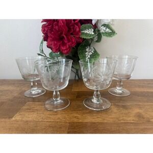 Vintage Etched Floral Sherbet Dessert Glasses Pedestal Set MCM Barware‎ Bar Cart